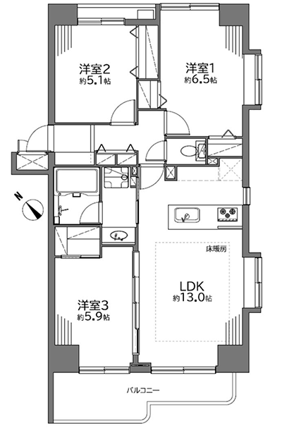 藤沢のリノベーション中古マンション・メディウス藤沢の間取り図